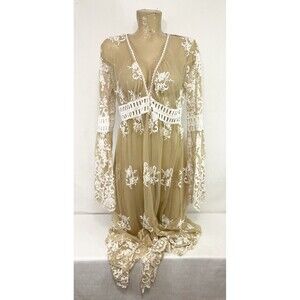 Beige White Cardigan No Size 40" Embroidered Mesh Shirt Jacket Sexy Lingerie